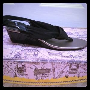 Impo Stretch Black Wedge Sandal